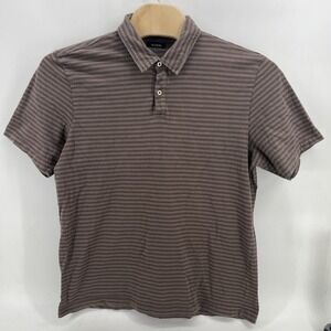 Alfani Men's Taupe Striped Polo Shirt, Short Sleeve Casual Top, Size XL Brown